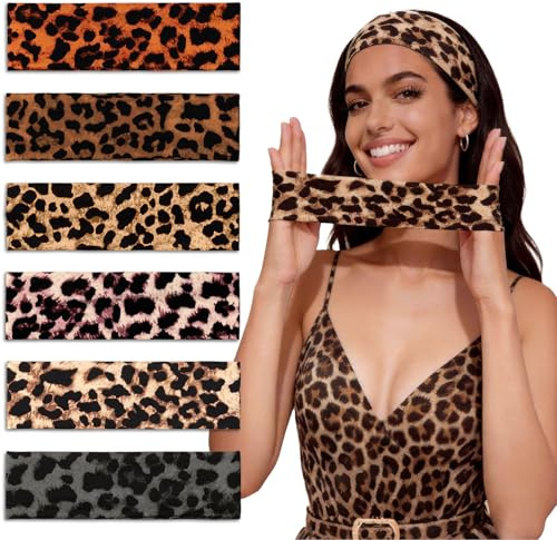 Kavya Headbands for Women's Hair Sports - 6 Pack Nonslip Elastic Hair Bands with Fashion Soft Headband for Running, Makeup, Skincare, Yoga Accessories（Leopard print）