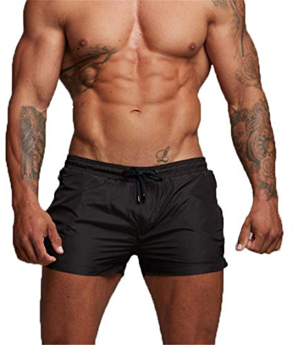 TMEOG Badehose für Herren Schnelltrocknend Badeshorts Kurz Herren Badehose Männer Schwimmhose Boxer Kurze Hose Schwimmshorts mit Reissverschluss(Schwarz, S)