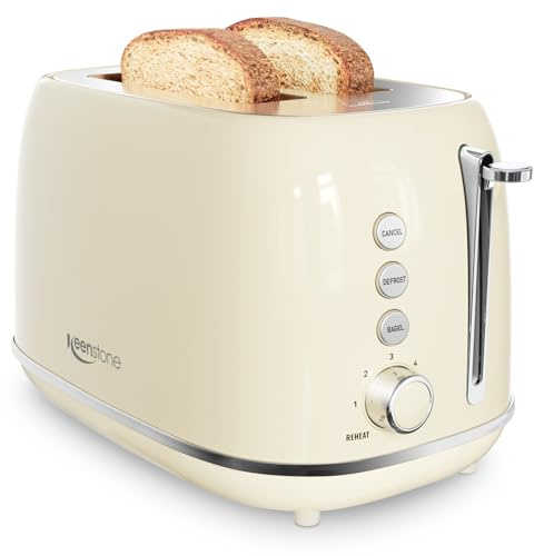Toasters 2 Slice Retro Stainless Steel Toasters with Bagel, Cancel, Defrost Function and 6 Bread Shade Settings Bagel Toaster, Beige