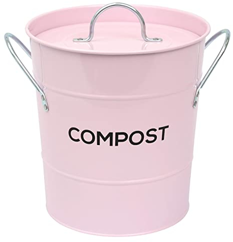 Metal Kitchen Compost Caddy - Composting Bin for Food Waste Recycling (Pink)