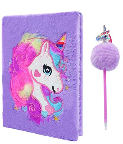 Cyiecw Cuaderno de peluche de unicornio, Magic Diary para niñas Lovely Unicorn Fluffy Notebook 160 páginas para escribir y dibujar regalos de cumpleaños y Navidad para niñas (Púrpura)