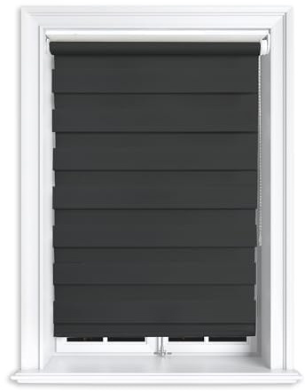 Lister Cartwright Zebra Roller Blinds Day & Night Dual Layer Fabric Translucent Vision Shades- 180x165 cm Black Window & Door Blinds for Home Office