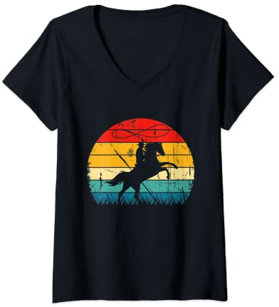 Damen Reitbekleidung im Vintage-Stil, für Jungen, Retro-Stil, für Herren, Cowboy, Reitsport T-Shirt mit V-Ausschnitt