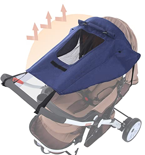 Sonnensegel Kinderwagen mit UV Schutz 50+ Wasserdicht Kinderwagen Verstellbar Sonnenblende mit Sichtfenster Extra Breite Schattenflügel Universal Blau Baby Buggy Sonnenschutz Abdeckung