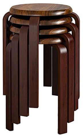 QQXX Stackable Wood Dining Stools Set of 4,Portable Round Bar Stools,Backless Bentwood Stools for Dinning, Kitchen,Living Room, Class Room(4pcs, Walnut)