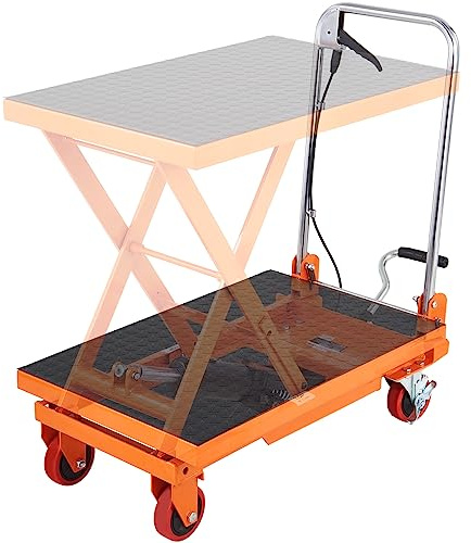 VEVOR TF15 Hydraulic Lift Table Cart, 330lbs Capacity 28.5 with 4 Wheels and Non-Slip Pad, for Material Handling and Transportation, Orange