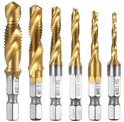 Uadme Jeu De Mèches De Taraudage, 6 Pièces à Tige Hexagonale en Acier à Grande Vitesse, Filetage en Spirale, Mèches De Chanfreinage