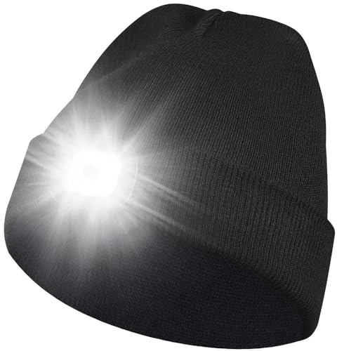 Stycizom LED Bonnet Lampe Frontale, Étanche Lumière Hiver Chaud Phare Cadeaux pour Hommes et Femmes,vélo Camping Randonnée en Plein air Coiffe Rechargeable
