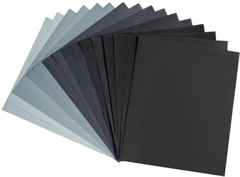 Juego de papel de lija fino 5000 4000 3000 2000 1500 1200 1000 800 papel de lija húmedo y seco para coche, muebles de madera, metal, piedra, pintura, cristal, 23 x 28 cm (16 unidades)