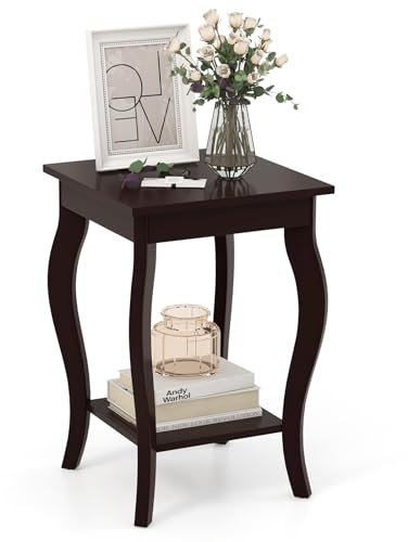 GIANTEX Beistelltisch klein, Nachttisch Nachtschrank mit 2 Ebenen, Wohnzimmertisch Sofatisch Couchtisch Holz, Ablagetisch Telefontisch Holztisch Modern, mit 4 gebogenen Beinen, 40x40x60 cm Größe