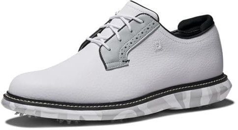 FootJoy Men's Traditions Blucher Previous Season Style Golf Shoe, White/Grey Camo, 10
