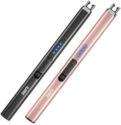 IUIRE Wiederaufladbares Lichtbogenfeuerzeug Elektrisches Kerzenfeuerzeug mit doppeltem Sicherheitsschalter (I - Schwarz und Roségold)