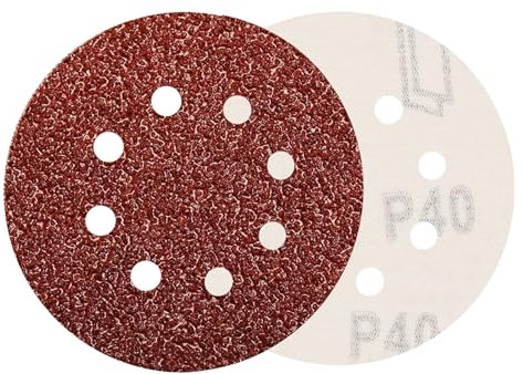 80 Piezas Discos de Lija, Papeles de Lijas 125mm, Abrasivos con 8 Agujeros 40 granos para Lijadora Excéntrica y Lijadora Orbital