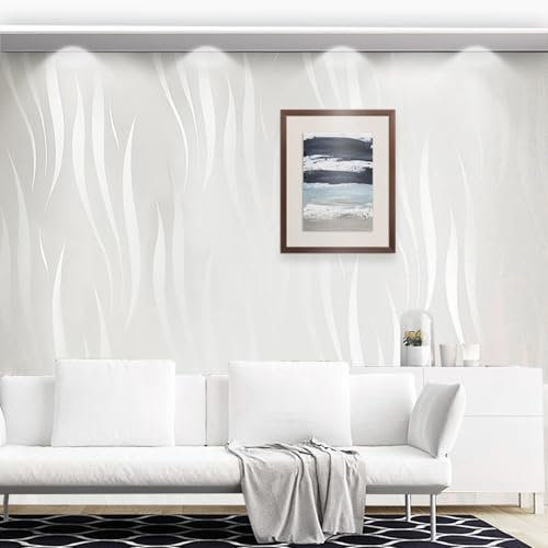 Anttyscar White Wallpaper for Living Room, White 3D Embossed Wallpaper, Modern Glitter Textured Wallpapers, Feature Wallpapers for Hallway and Stairs