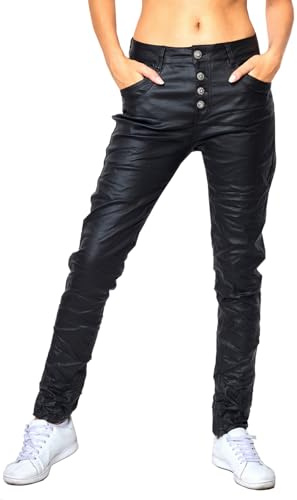OSAB 88063 Damen Röhrenhose Slimline Leder-Look Lederimitat Damenhose Wetlook Hose
