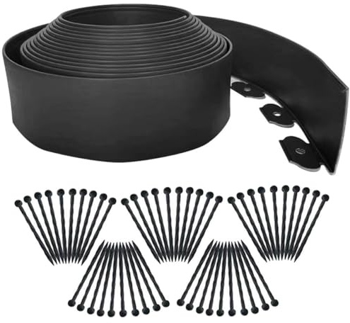 Parure de Paysage 10m, Bordure de Garniture de Jardin [Haut 10cm] kit de Garniture de pelouse Flexible sans tranchée avec 50 Clous, lit de Jardin en Gazon clôture en Plastique Robuste-Noir
