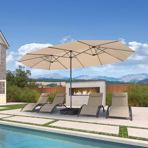 PURPLE LEAF Ombrellone da Giardino Esterno 455 x 270 cm in Alluminio, Grande Ombrellone Doppio con Piedino, per Terrazza, Giardino, Balcone e Piscina, Beige