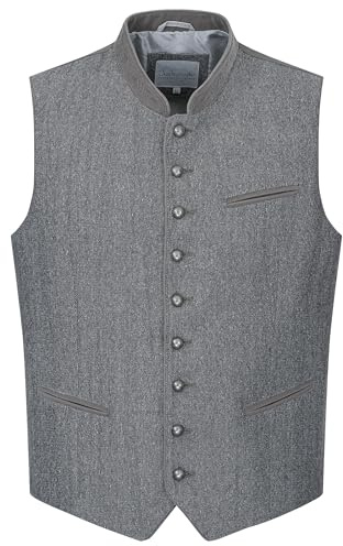 Schöneberger Trachten Couture Gilet da uomo per costume tradizionale bavarese, gilet di alta qualità, grigio per l'Oktoberfest, gilet in pelle, grigio., 56