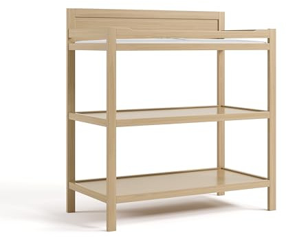 Storkcraft Alpine Changing Table (Driftwood) - Includes Water Resistant Changing Pad with Safety Strap, 2 Open Shelves for Storage