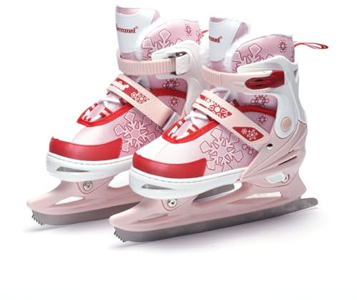 Verstellbare Schlittschuhe,Eislauf Schuhe für Damen Herren Schneeflockenmuster auf dem Schuh mit Edelstahl Eislaufschuhe Schnellschnürsystem & Push-Lock-Schnalle Einstellbare 4 Größenbereiche