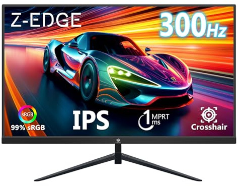 Z-Edge 24.5 Inch Gaming Monitor 300Hz (DP) 240Hz (HDMI) 1ms MPRT Full HD LED Monitor, 300cd/m² Brightness, 16:9 IPS Panel, FreeSync, HDR10, HDMI & DisplayPort, VESA Mountable - Black