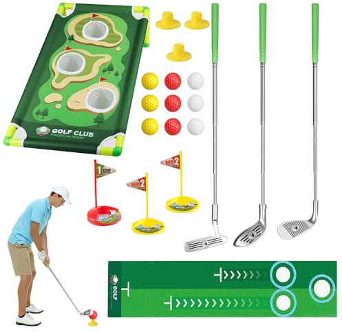 Foreverup Upgraded Kids Golf Set, Mini Golf Games with 9 Balls, 3 Golf Clubs & Putting Mat, Toddler Mini Golfs Games, Indoor and Outdoor Sports Toys Gifts for Boys Girls Teenagers