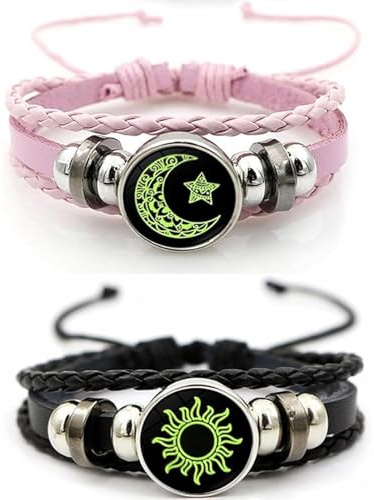 2 paia di braccialetti Sole e Luna, braccialetti dell'amicizia per partner, braccialetti per relazioni a distanza, braccialetti di coppia, braccialetti per amici e coppie, braccialetti con cordino