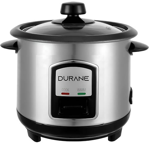 Electric Rice Cooker Steamer 0.8L Stainless Steel Non-Stick Removable Bowl, Cook & Keep Warm, Vented Glass Lid, Includes Measuring Cup & Spatula 350W Silver