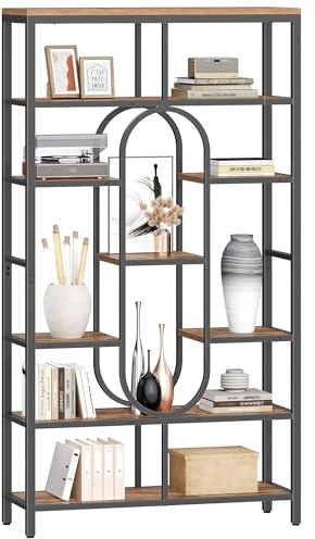 Hzuaneri Libreria a 7 Ripiani, Scaffale Espositivo, con 9 Scaffali, Scaffale Verticale, 30 x 100 x 180 cm, per Soggiorno, Ufficio, Camera da Letto, Studio, Marrone Vintage BC73001B