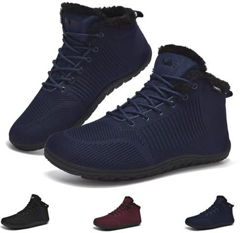 Schuvox Stivali Barefoot Invernali Impermeabile Scarpe Donna Uomo Caldo Stivaletti Inverno Scarponi Neve Barefoot Shoes Minimaliste Scarponcini a Piedi Nudi Sneaker de Trail Running Blu 42