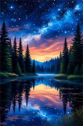 Puzzle 1200 Pieces Lac Forêt Étoilée, Jeux éducatif Défi Jouets Puzzles Classiques, Parfaitement Emboîtable Lettres au Dos, pour Vous Faciliter Le Travail pour Hommes Femmes Plus âgés 75 x 50 cm