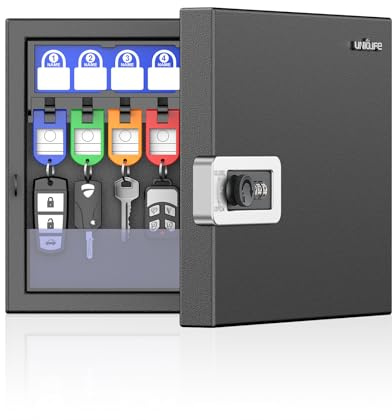 Uniclife 16 Llaves Caja Fuerte para Llaves, Caja de Llaves de Pared, Armario para Llaves, Organizador de Llaves Coche Portallaves Escribibles Etiquetas, Caja Almacenamiento Portallaves Segura Oficina