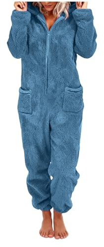 Générique Combinaison Pyjama Femme Hiver Chaud Onesie Pilou Pilou Pyjama à Capuche Grenouillère Femme Pyjamas Onesie Tout en Un en Polaire Combinaisons de Nuit Femmes Loungewear Vêtements S-XXL