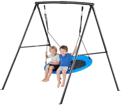 VEVOR Juego de Columpio Infantil Exterior, 180 x 184 x 181 cm, Set de Columpio de Jardín para Niños, Carga de 199,6 kg, con Asiento Nido, Altura Ajustable, Marco de Acero, para Terraza Patio, Negro