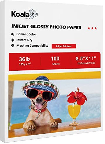 Koala Glossy Thin Inkjet Printer Paper for DIY Chip Bag and Print Brochure Flyer 8.5x11 Inches 100 Sheets 36LB for Inkjet Printers Use DYE INK