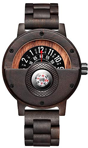 Compass Watches for Men, Turntable Wooden Watch, Lightweight Handmade, Quartz Sports Watch (273-2)