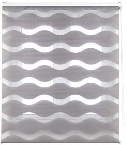 Estoralis JEOR | Estor Enrollable Noche y Dia Diseño Moderno | Doble Tejido | Color Gris | 145 x 180 cm (Ancho/Alto) Tamaño Tela 142 x 175 cm | Estores para Ventanas y Puertas