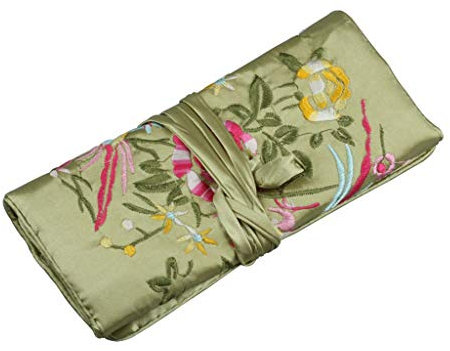 Buwei Oriental Silk Jewellery Roll Wrap Jewelry Pouch Organizer Travel Storage Case