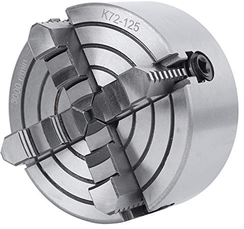 Drehfutter K72-125 125mm, 4-Backen Hochpräzises ≤0,05 mm Drehbankfutter Selbst Zentrierendes Spannfutter mit Präzisions-Kegelrad für Drehmaschine CNC-Bohr- und Fräsmaschine Industrie