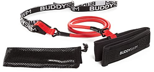 BUDDYSWIM Cinturón Natación Estática 1,2m. Elastico Natacion Estatica. Cuerda Elástica Ajustable Entrenamiento Resistencia Banda Elástica Adaptable a Aficionados y Profesionales. Natacion Accesorios.