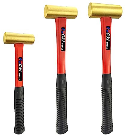 C&T 3-Piece Hammer Set, Jacketed Fiberglass Solid Brass Non-Sparking Hammers, 16, 24, 32oz, Non-Marring