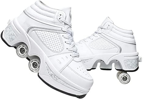 Zapatos con ruedas LED Patines luminosos de 4 ruedas Patines ajustables Rueda oculta para zapatillas de correr para jugar para hombres, mujeres y niños