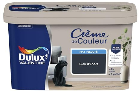 Dulux Valentine Crème de Couleur - Peinture multi-supports intérieure - Mat Bleu d'Encre 2,5 L