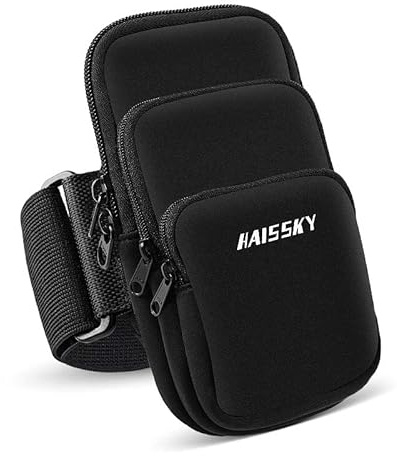 3 Pockets Running Phone Armband Holder for iPhone 16 15 14 Pro Max 13 Plus 12 11 XS XR X 8 7 Galaxy S23 Pouch Key Card Bag, Water Resistant Cell Phone Sport Arm Bands for Exercise Walking Workout Gym