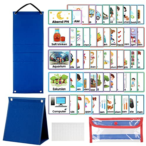 Kalender Kinder, Filzplatten Visueller Stundenplan mit 70 Stück Deutsch Routine Karten und Klettpunkte, Autismus Kinderkalender, Vision Board Karten, Tagesablauf Kinder Bildkarten für Zuhause, Schule