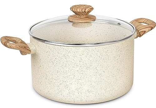 MICHELANGELO Stock Pot with Lid, 24cm/6L Soup Pot Nonstick, Cooking Pot with Lid, Induction Pot for Cooking, Non Stick Pot for Kitchen, White Granite Pot