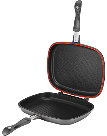 Yctze Grillpfanne Bratpfanne Doppelseitig Tragbare Anti-Brand Griff Küchenzubehör Grill Topf 32cm/12.6in