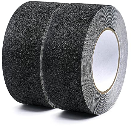 BOMEI PACK 2 Rolls Black Anti Slip Tape Strong Traction Floor Grip 50mm x 10m Stair Treads Self Adhesive Non Slip Stair Tape