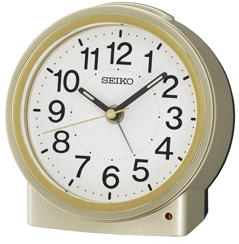 SEIKO QHE199GLH Round Classic Non Ticking Bedroom Alarm Clock, Gold, 4.6 x 4.7 Inches