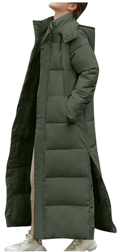 Zezkt Chaqueta Larga de Plumón Mujer Abrigo Plumas Largo Abrigos Invierno Chaqueta Cálida de Algodón Hasta Los Tobillos Elegante Chaqueta Acolchada de Color Sólido Delgado y Esbelto
